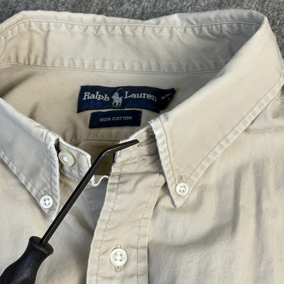 Vintage Polo‎ Ralph Lauren Shirt Men's 2XL Big Beige Button Up Camp Cotton 90s - Picture 11 of 12